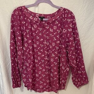 Ann Taylor Factory Berry Floral Blouse